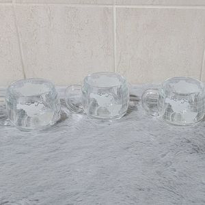 3 Vintage 1970's Nestle Nescafe Clear Glass Globe World Cups Mug Coffee Tea